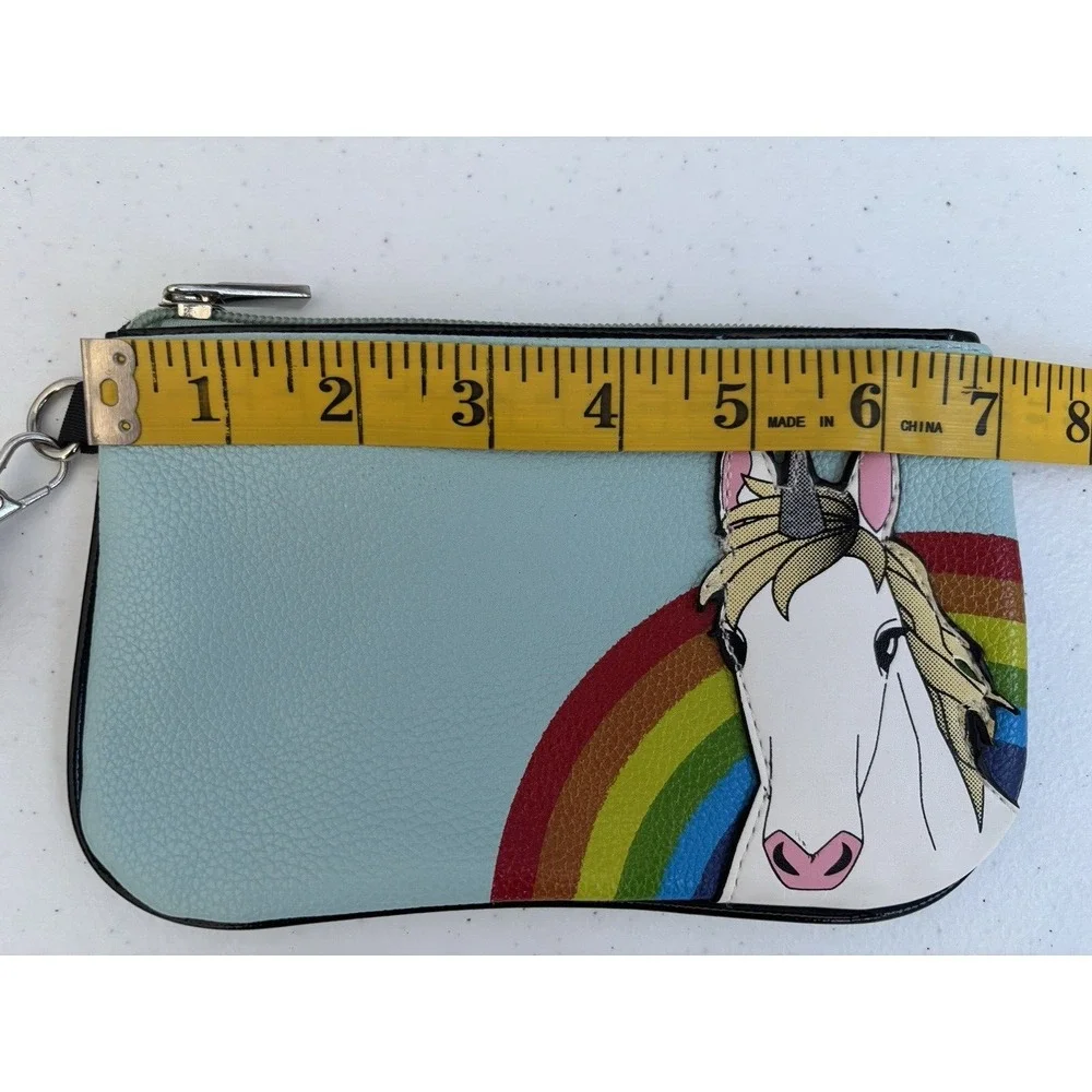 Sleepyville Critters Light Blue Rainbow‎ Unicorn Zipper Handbag with Wrist Strap